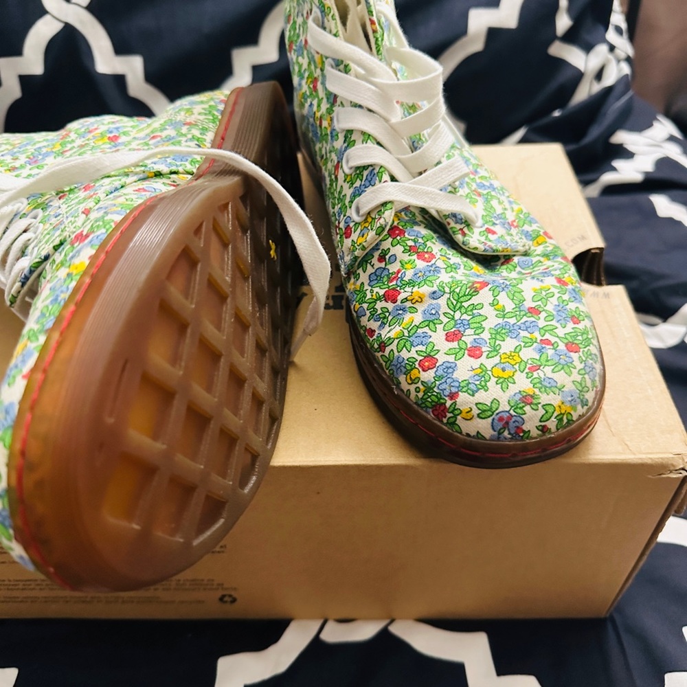 Dr. Martens Floral Lace-Up Boots in White, Green, Yellow, Pink, Blue
